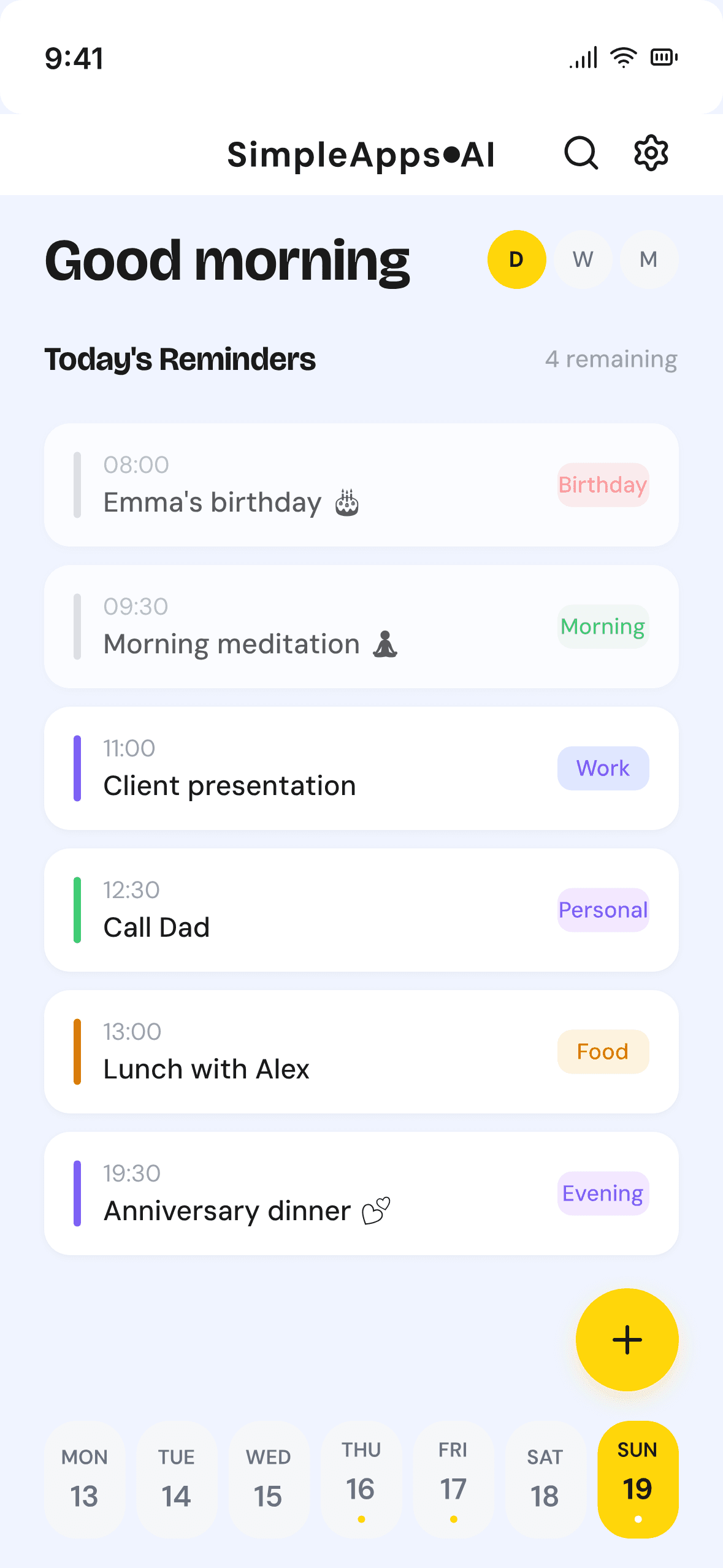 Simple Reminder home screen